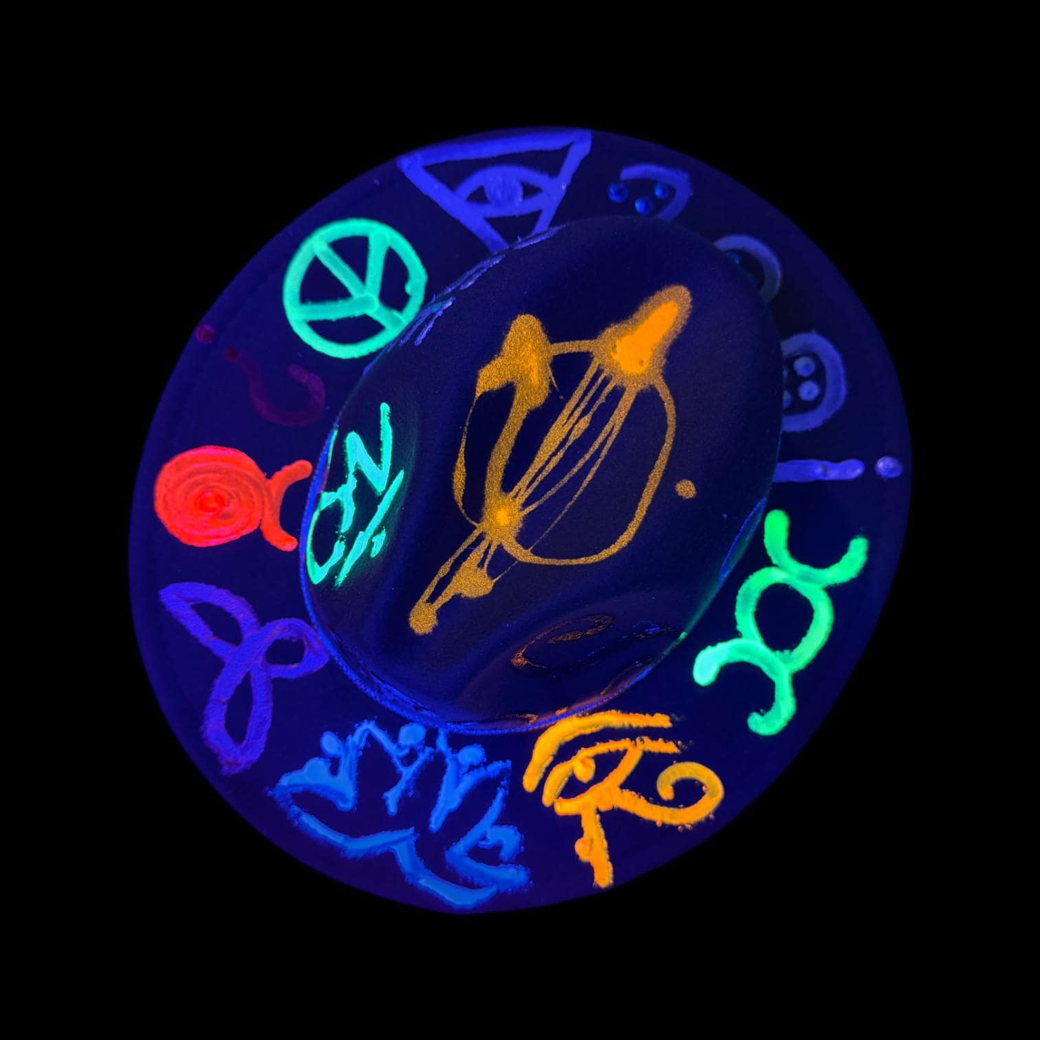 Hand-Painted Glow-in-the-Dark Festival Hat: Psychedelic Burning Man Wearable Art