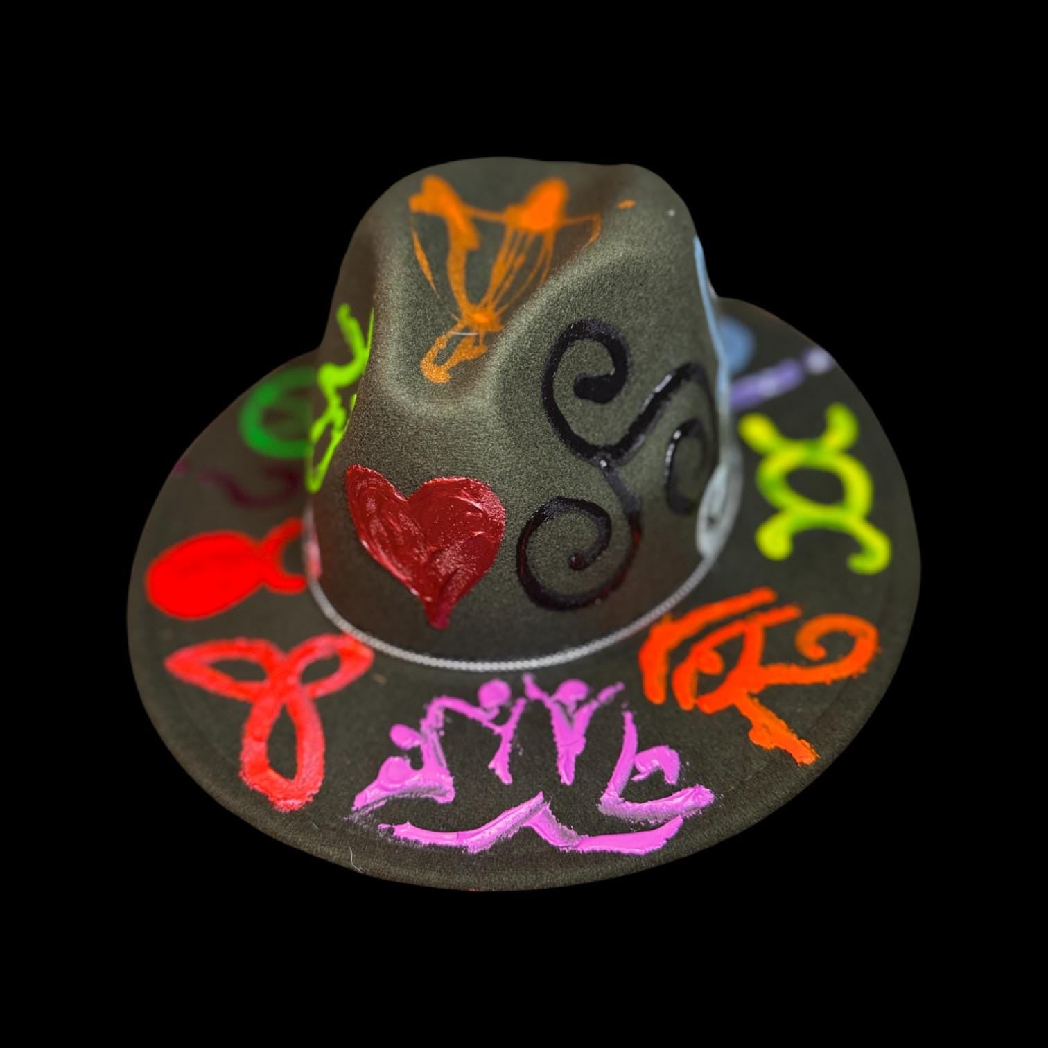 Hand-Painted Glow-in-the-Dark Festival Hat: Psychedelic Burning Man Wearable Art