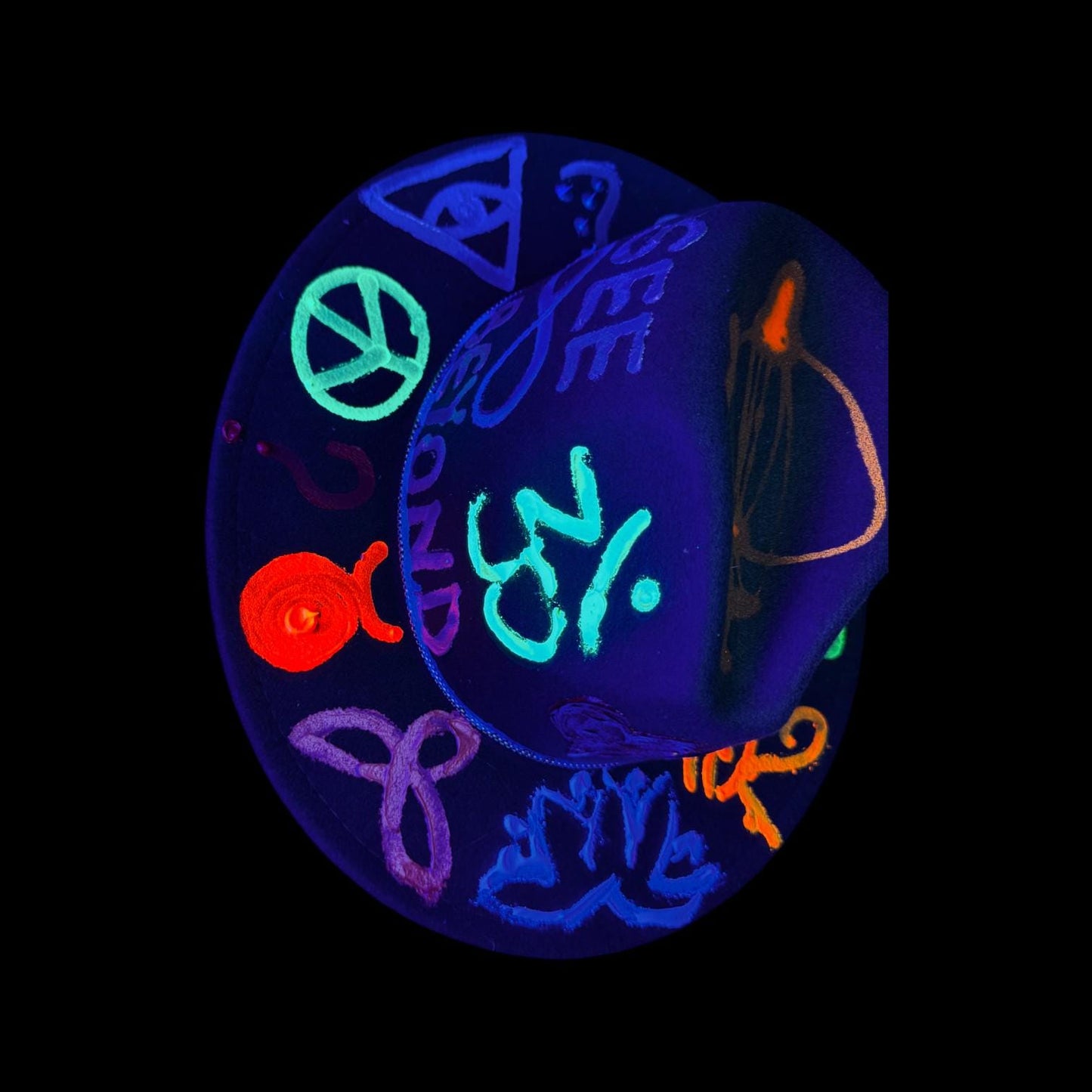 Hand-Painted Glow-in-the-Dark Festival Hat: Psychedelic Burning Man Wearable Art