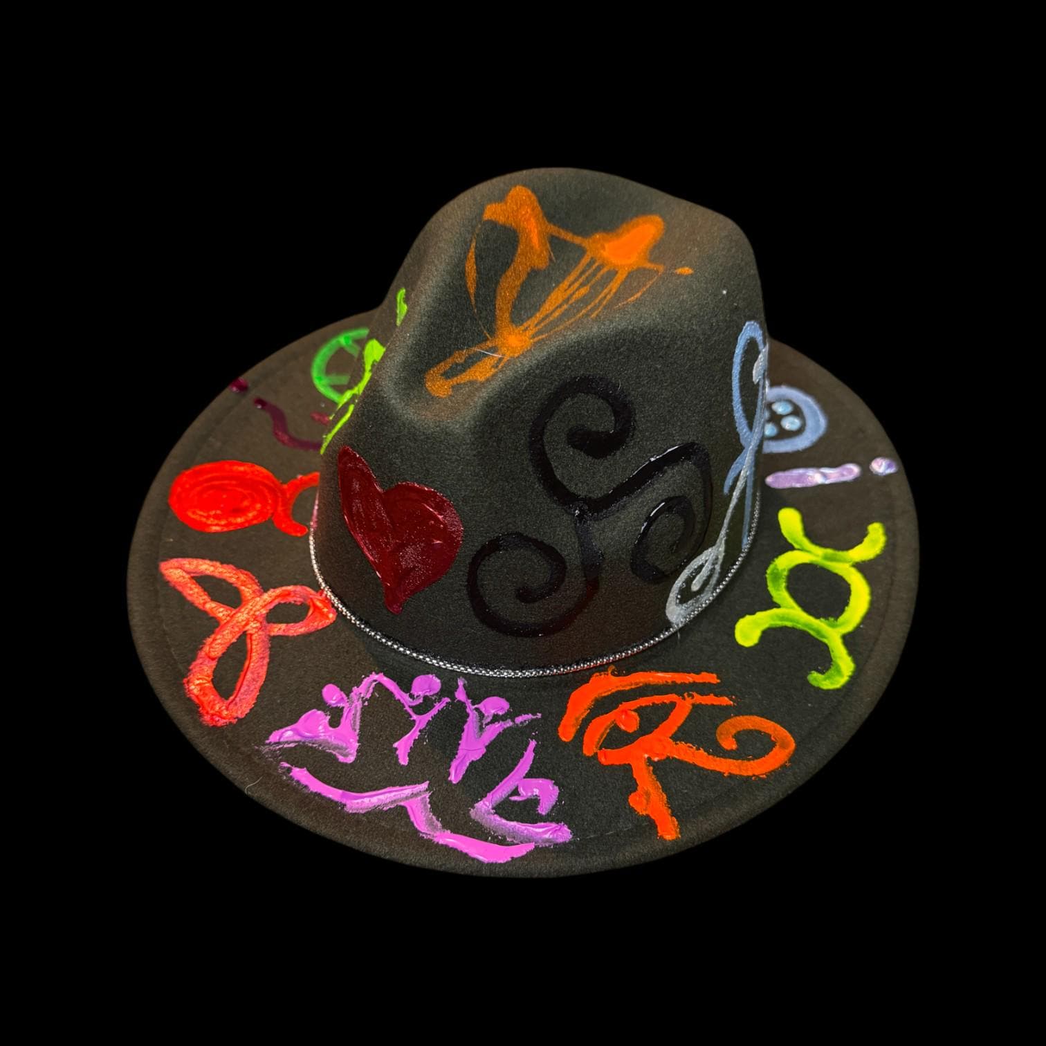Hand-Painted Glow-in-the-Dark Festival Hat: Psychedelic Burning Man Wearable Art