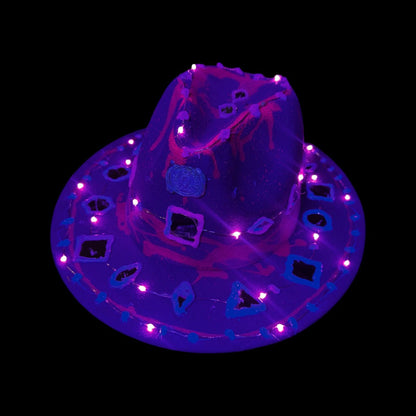 Purple LED Fedora Hat: Hand-Painted Mirror Rave Wear