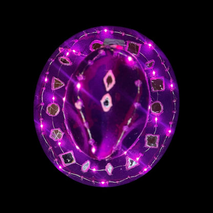 Purple LED Fedora Hat: Hand-Painted Mirror Rave Wear