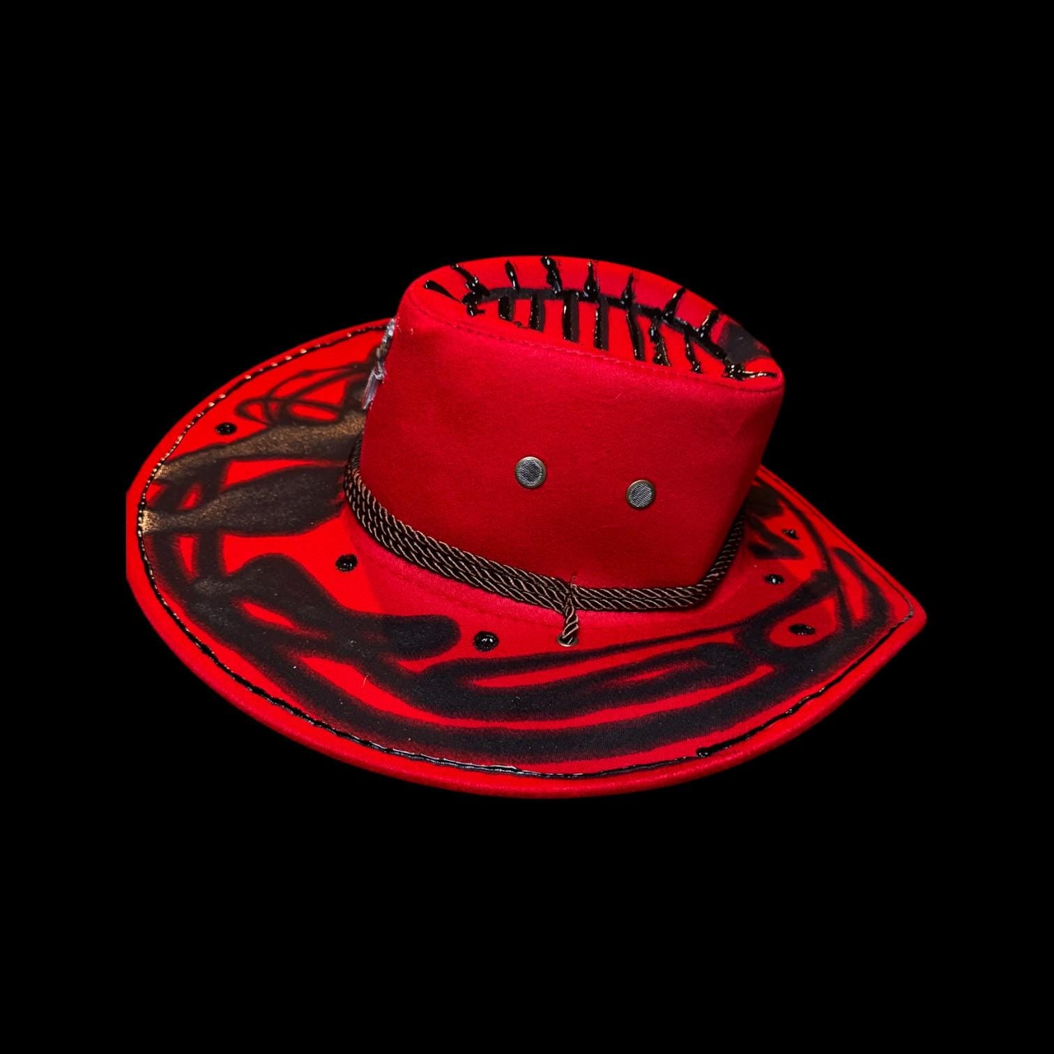 Hand-Painted Ankh Cowboy Hat: Gothic Rave Wearable Art (Size 57)