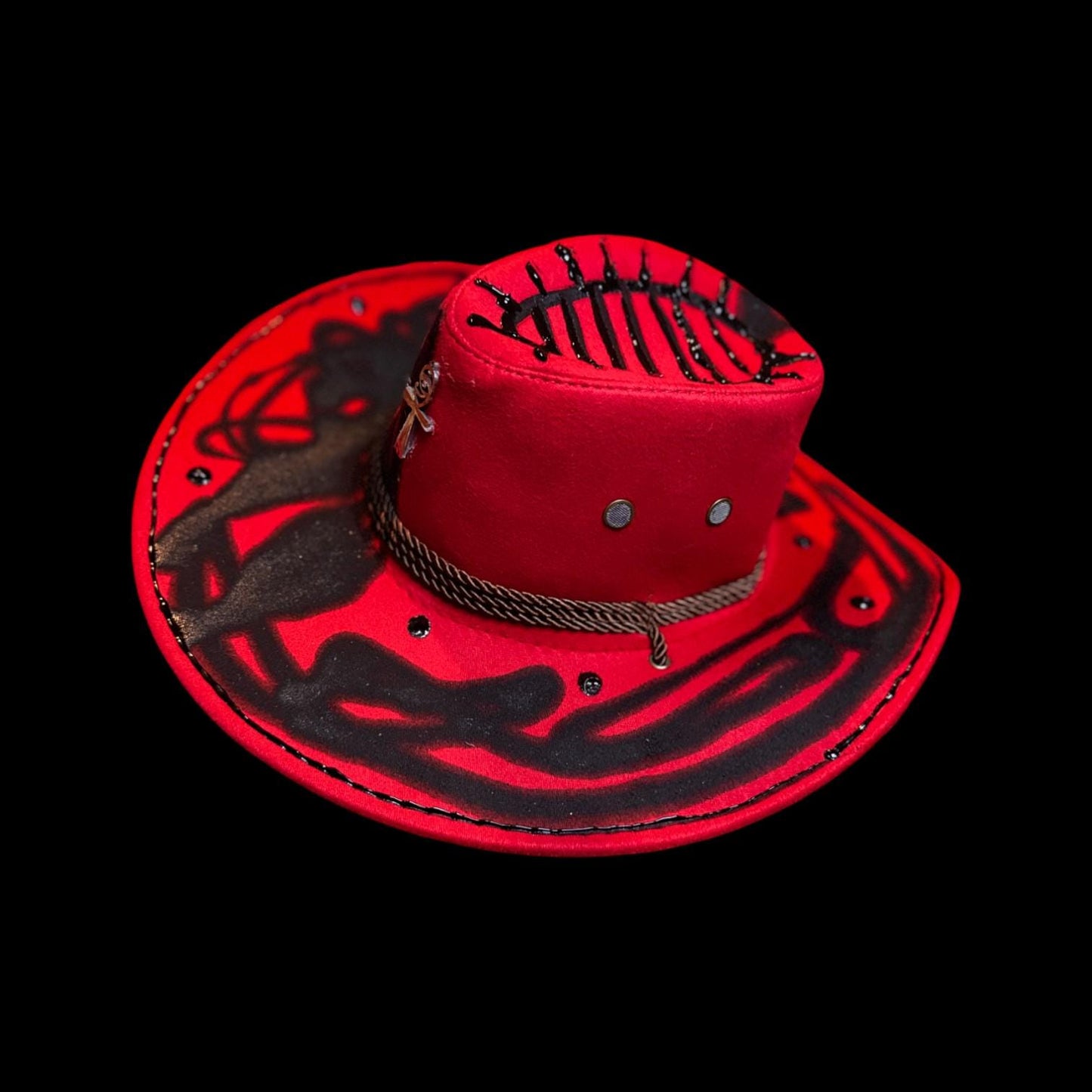 Hand-Painted Ankh Cowboy Hat: Gothic Rave Wearable Art (Size 57)