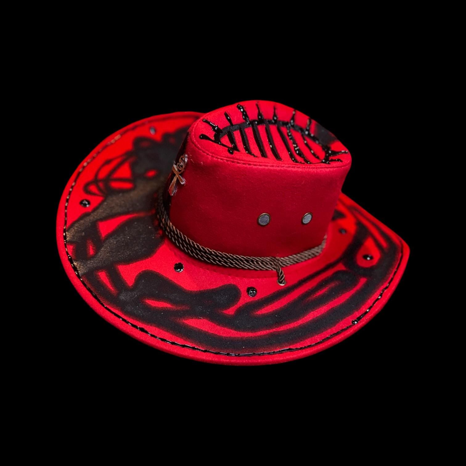 Hand-Painted Ankh Cowboy Hat: Gothic Rave Wearable Art (Size 57)