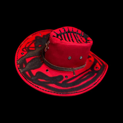 Hand-Painted Ankh Cowboy Hat: Gothic Rave Wearable Art (Size 57)