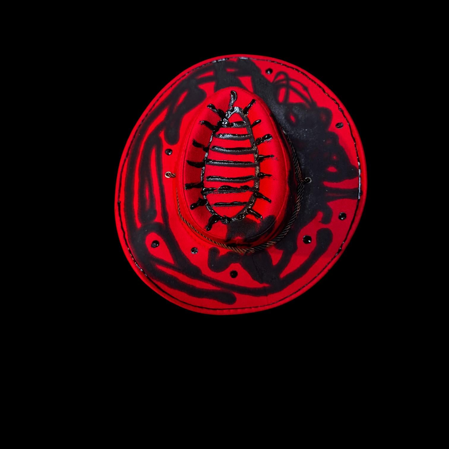 Hand-Painted Ankh Cowboy Hat: Gothic Rave Wearable Art (Size 57)