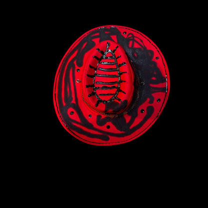 Hand-Painted Ankh Cowboy Hat: Gothic Rave Wearable Art (Size 57)