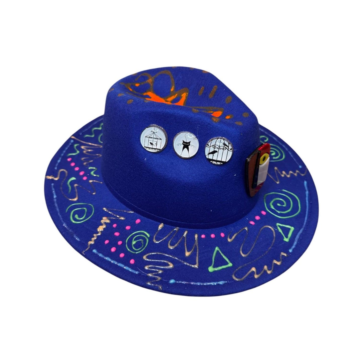 Hand-Painted Psychedelic Fedora: Neon UV Tribal Burning Man Hat