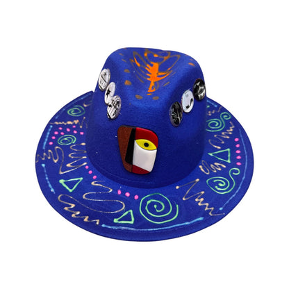 Hand-Painted Psychedelic Fedora: Neon UV Tribal Burning Man Hat