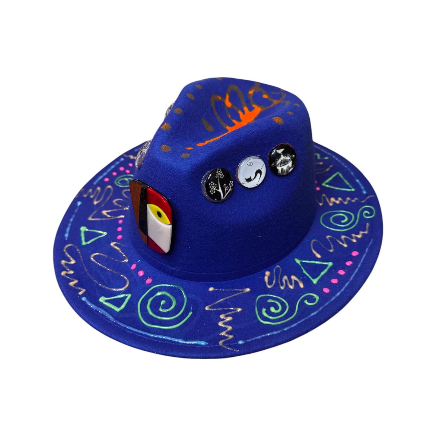 Hand-Painted Psychedelic Fedora: Neon UV Tribal Burning Man Hat