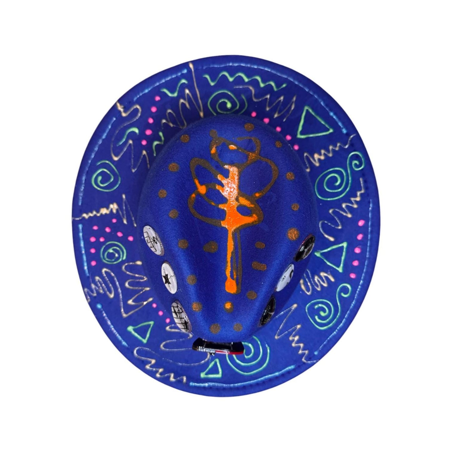 Hand-Painted Psychedelic Fedora: Neon UV Tribal Burning Man Hat