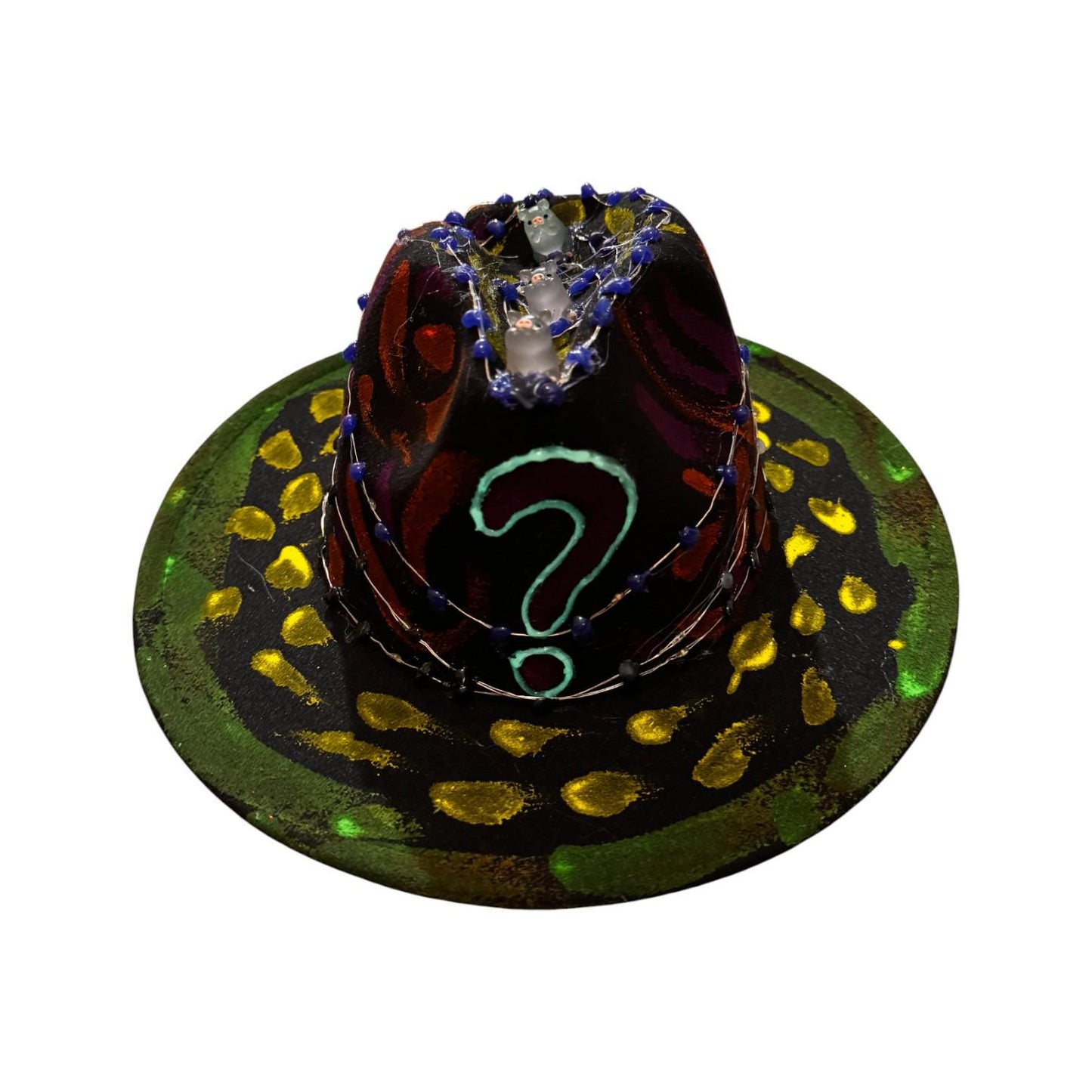 Hand-Painted Neon Glow Festival Hat with LED Lights & Bear Figurines