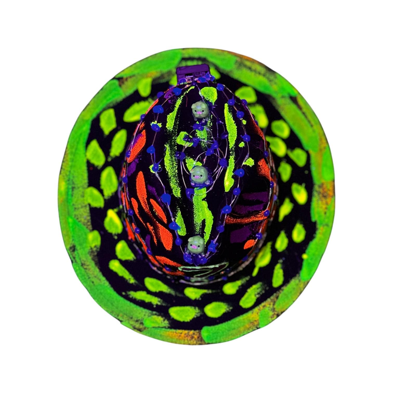 Hand-Painted Neon Glow Festival Hat with LED Lights & Bear Figurines