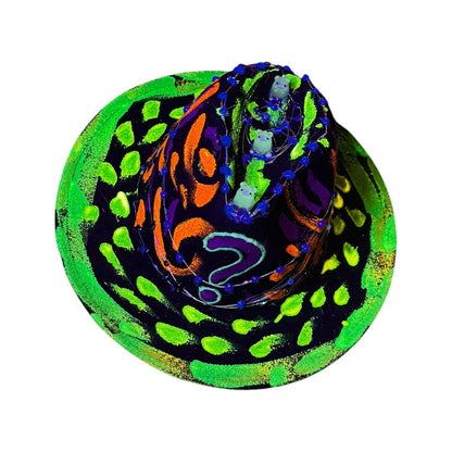 Hand-Painted Neon Glow Festival Hat with LED Lights & Bear Figurines