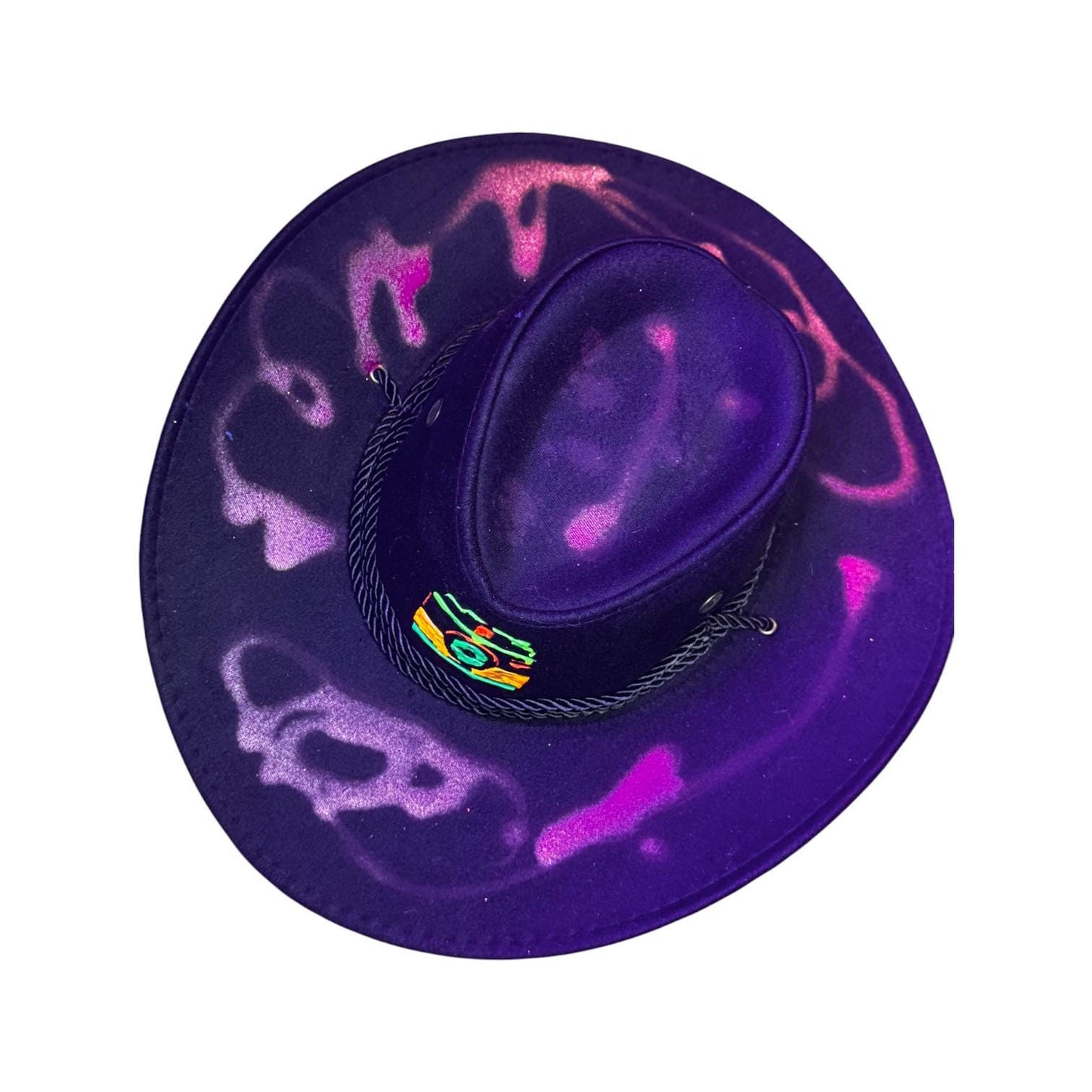 Hand-Painted Neon Camera Cowboy Hat: Rave Festival Blacklight Art