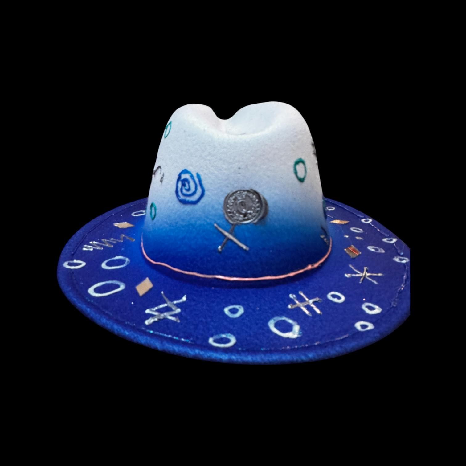 Qreine Paris Blue & White Hand-Painted Hat | Eiffel Tower Design | Festival Fashion | Unique Collectible Wearable Art