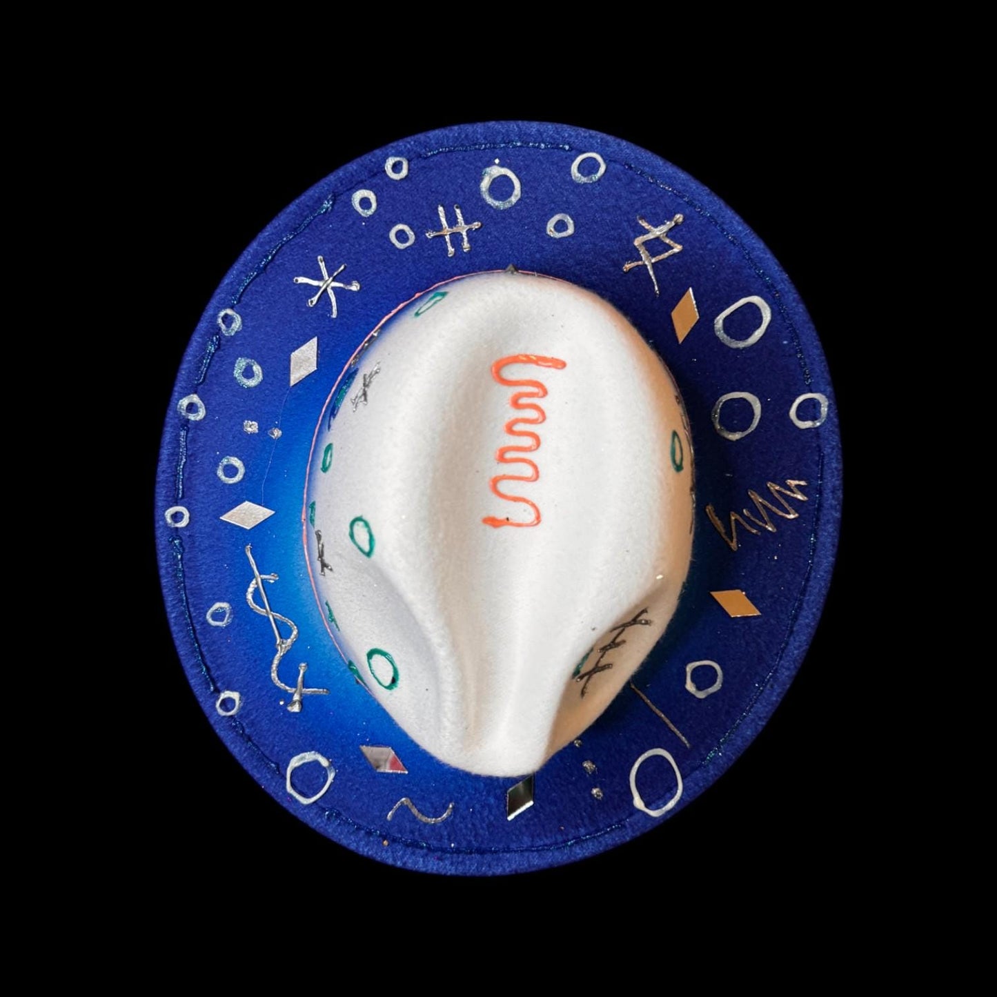 Qreine Paris Blue & White Hand-Painted Hat | Eiffel Tower Design | Festival Fashion | Unique Collectible Wearable Art