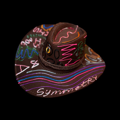 This Isnt A symmetry Project Cowboy Hat Design – Hand-Painted Festival Hat with Neon UV Reactive Accents & 3D Eye Detail, Burning Man Style