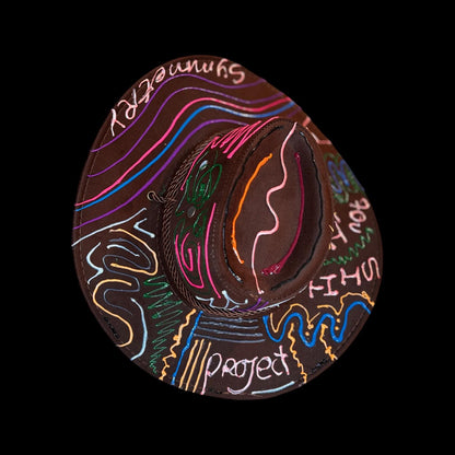 This Isnt A symmetry Project Cowboy Hat Design – Hand-Painted Festival Hat with Neon UV Reactive Accents & 3D Eye Detail, Burning Man Style