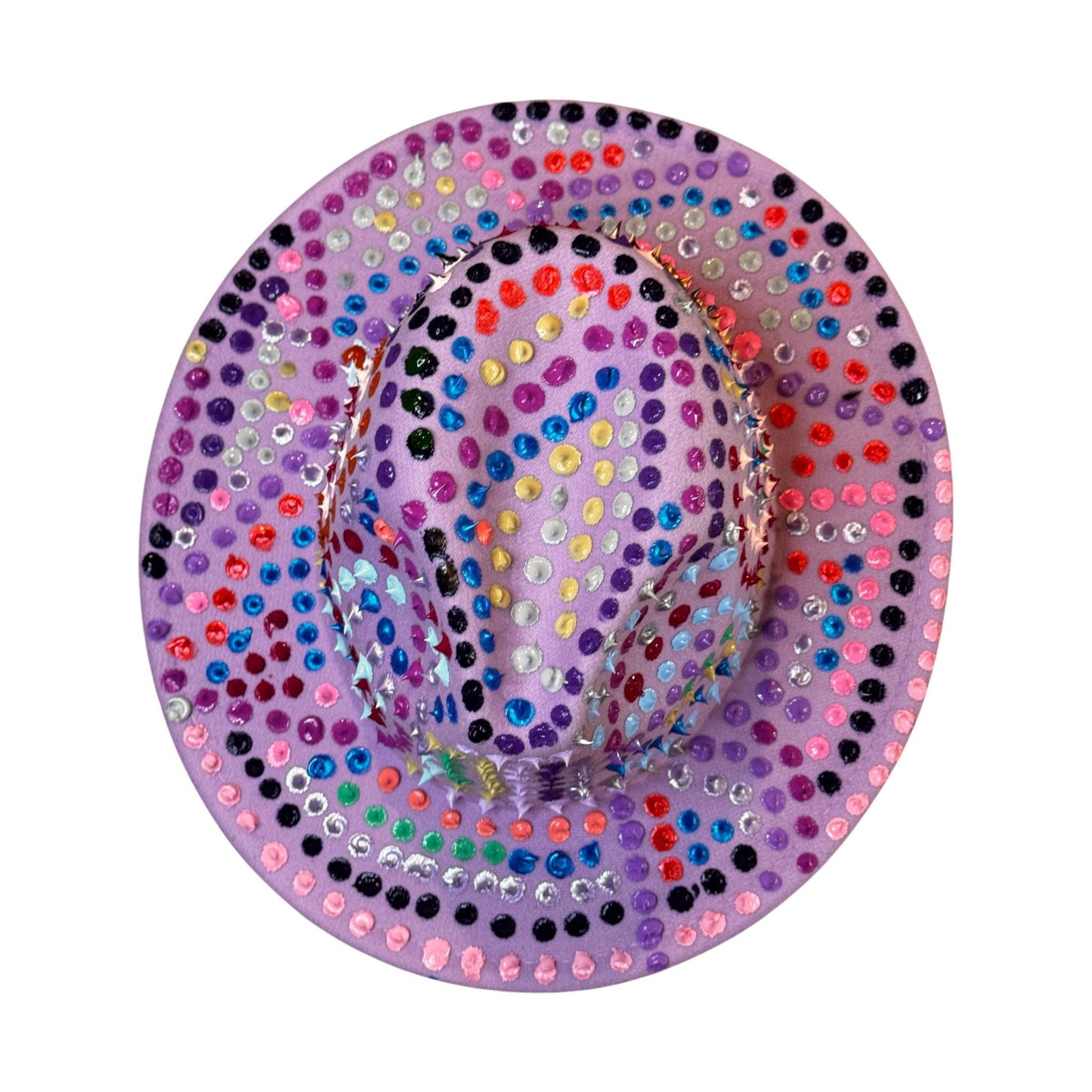 Hand-Painted Lavender Fedora: Festival Rave Hat with Spikes & Hidden Gnosis