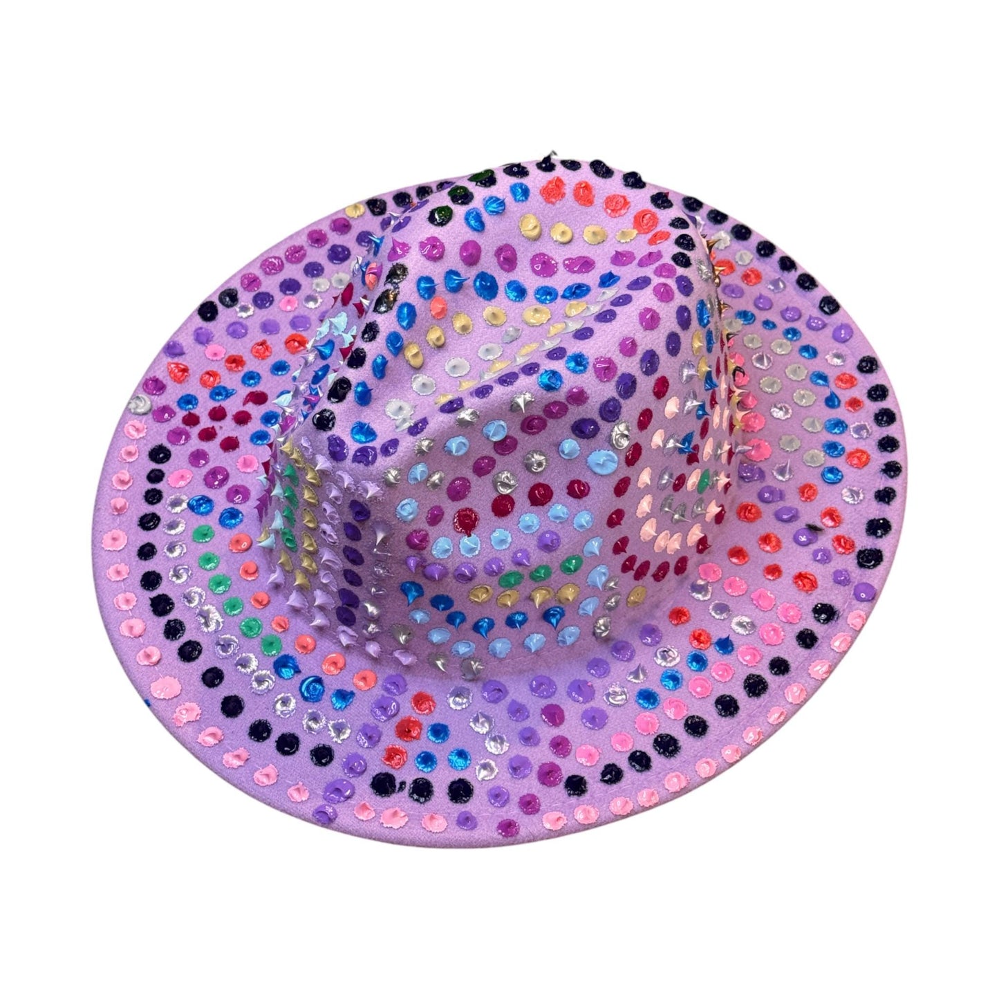 Hand-Painted Lavender Fedora: Festival Rave Hat with Spikes & Hidden Gnosis