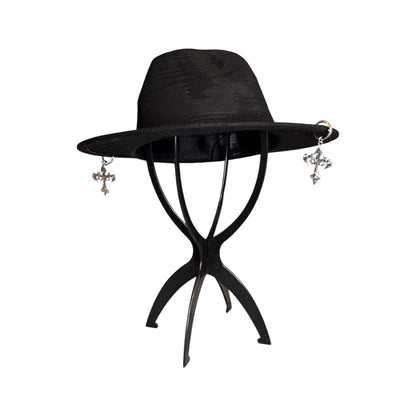 Gothic Cross Charm Black Hat – Spooky Halloween Costume Accessory