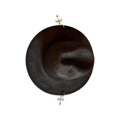 Gothic Cross Charm Black Hat – Spooky Halloween Costume Accessory