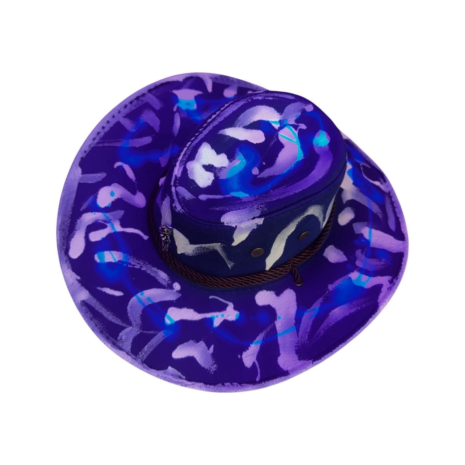Hand-Painted Indigo Cowboy Hat: UV-Reactive Festival Western Wear