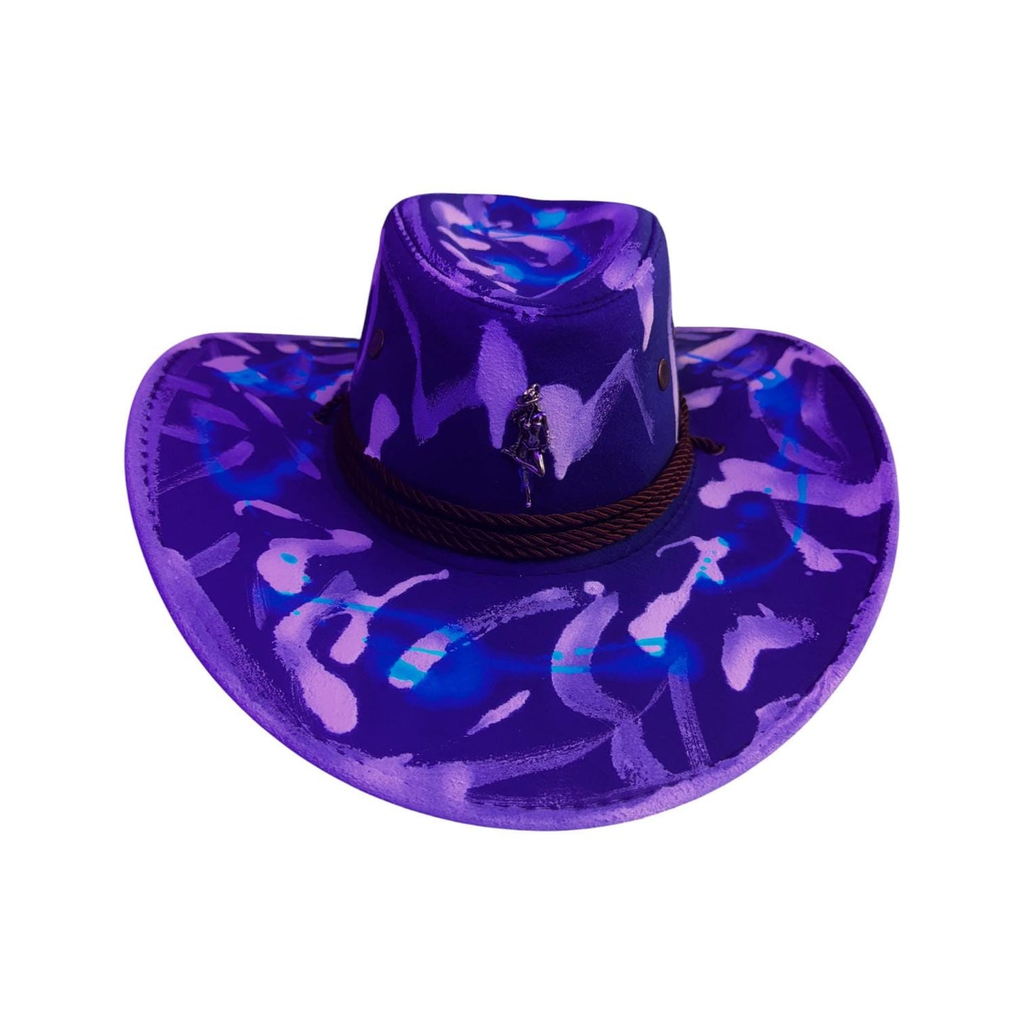 Hand-Painted Indigo Cowboy Hat: UV-Reactive Festival Western Wear