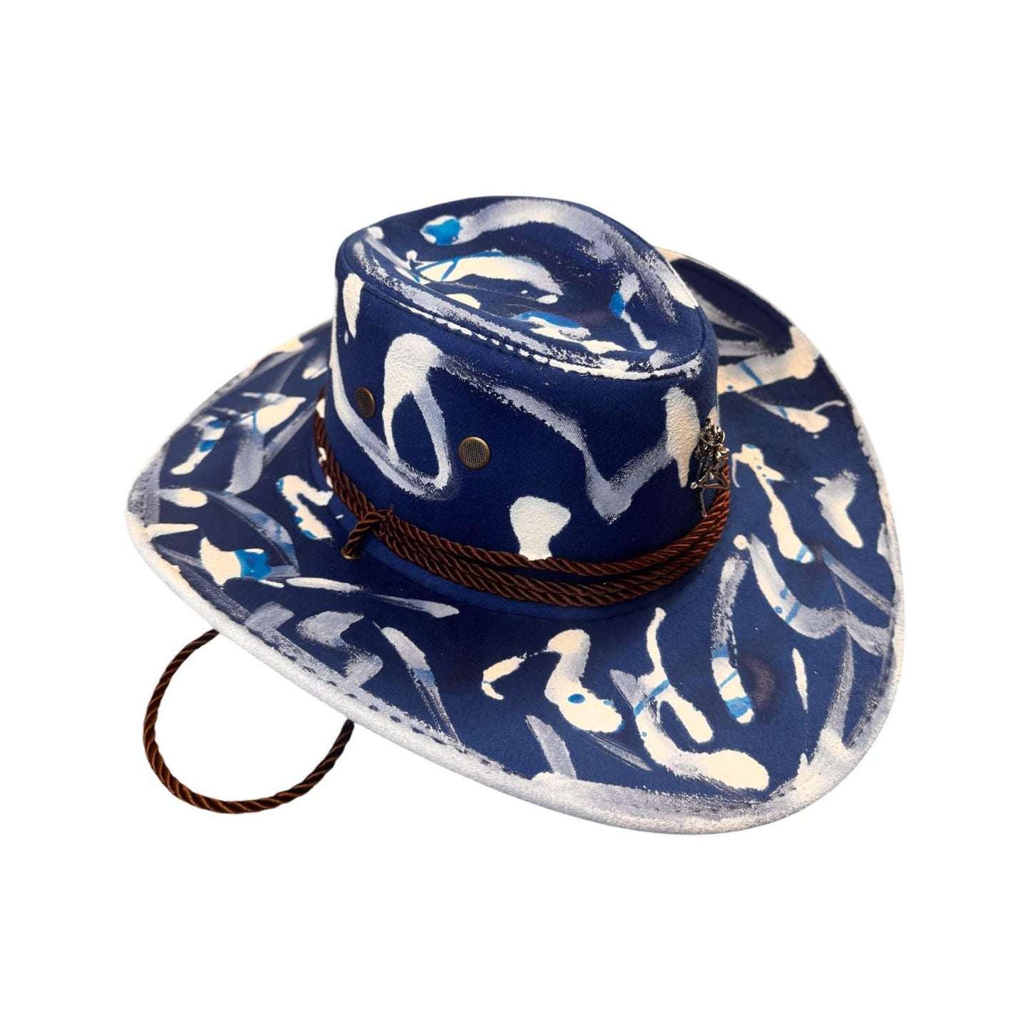 Hand-Painted Indigo Cowboy Hat: UV-Reactive Festival Western Wear