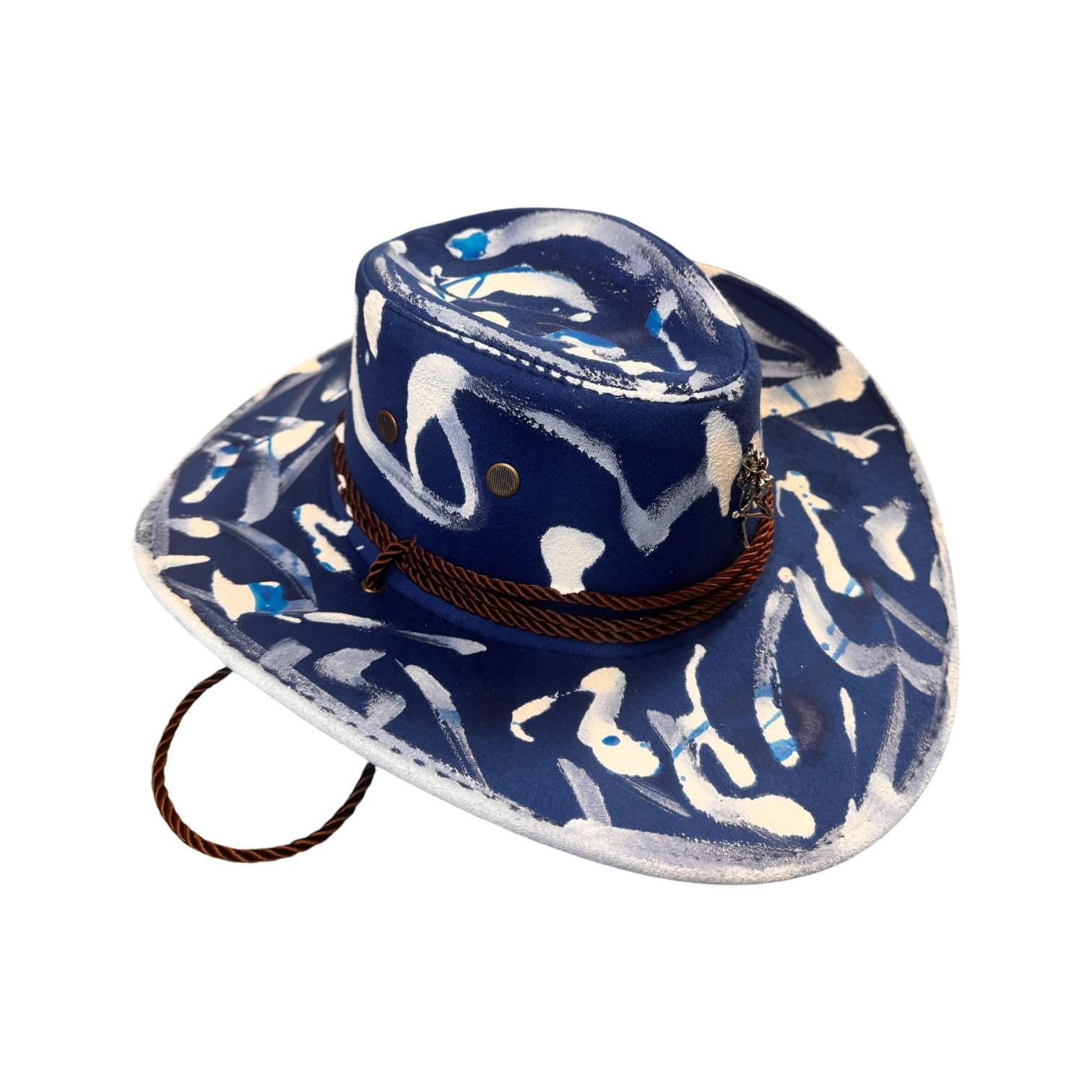 Hand-Painted Indigo Cowboy Hat: UV-Reactive Festival Western Wear