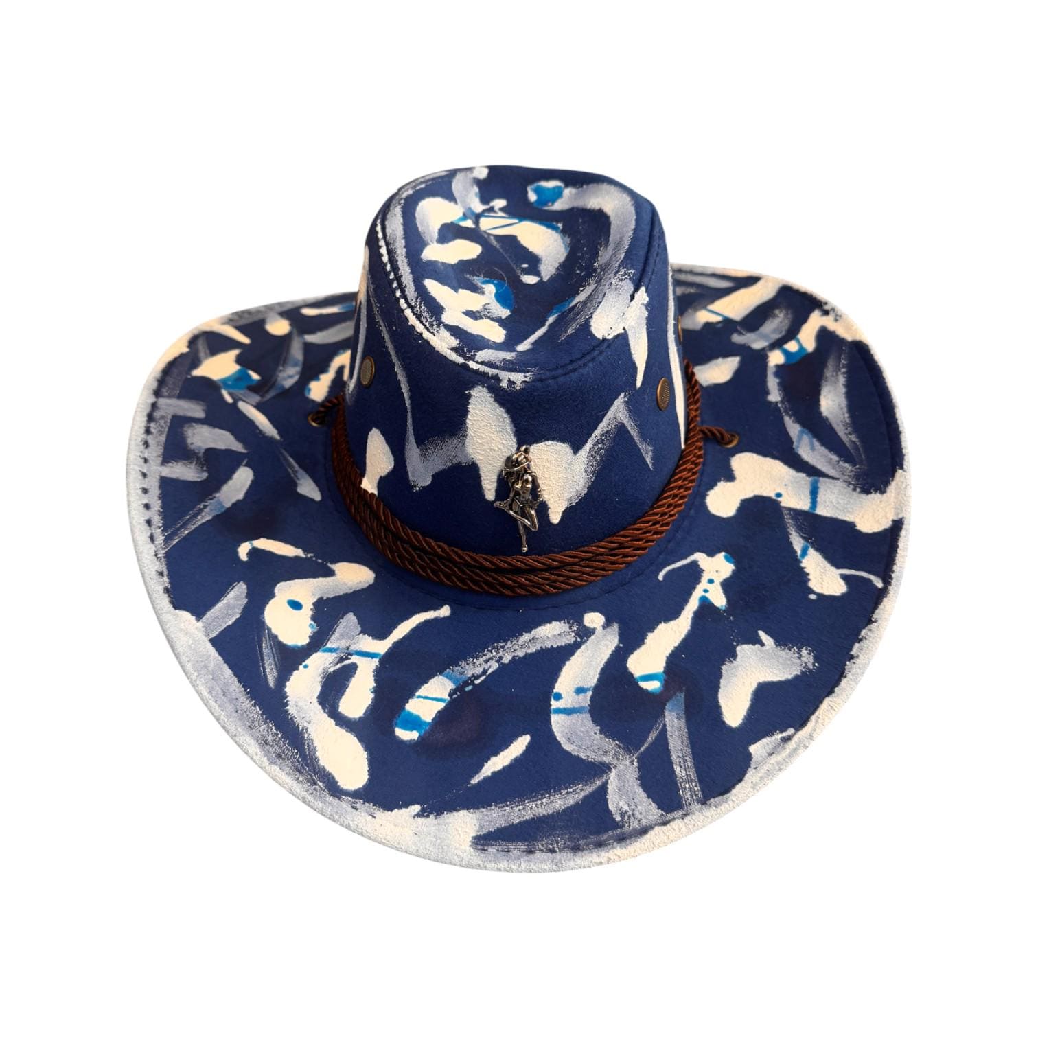 Hand-Painted Indigo Cowboy Hat: UV-Reactive Festival Western Wear
