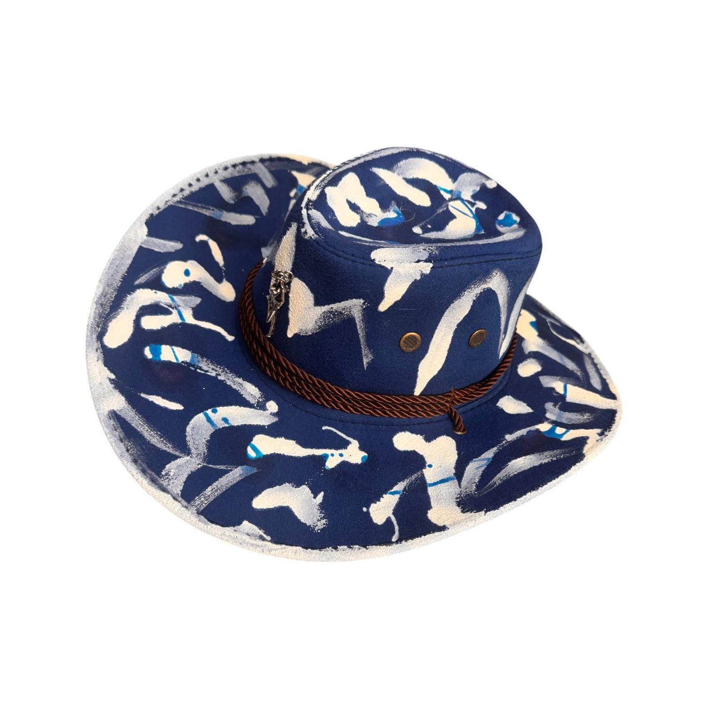 Hand-Painted Indigo Cowboy Hat: UV-Reactive Festival Western Wear