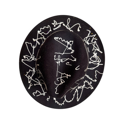 Hand-Painted Rave Fedora: Black Abstract UV Reactive Wearable Art