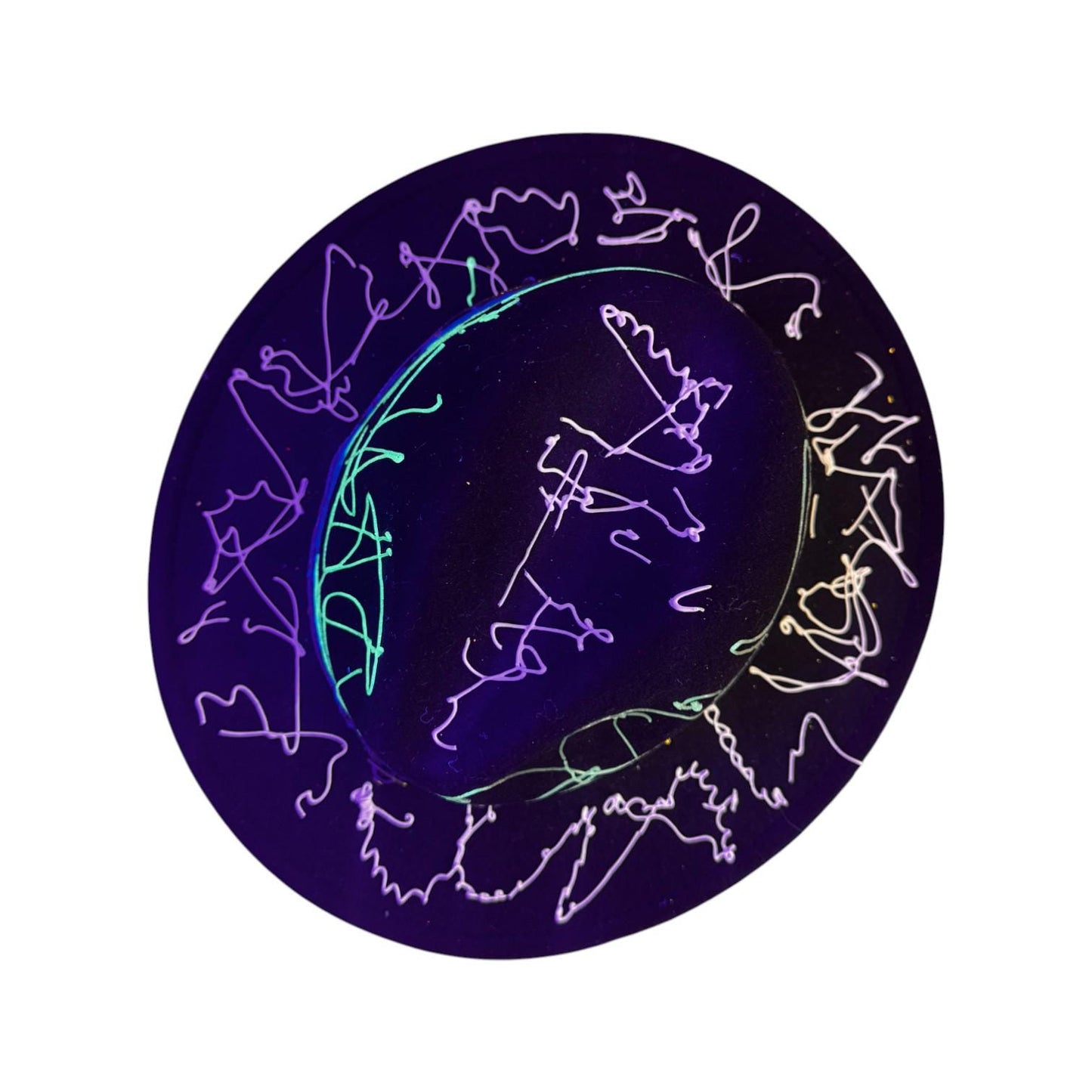 Hand-Painted Rave Fedora: Black Abstract UV Reactive Wearable Art