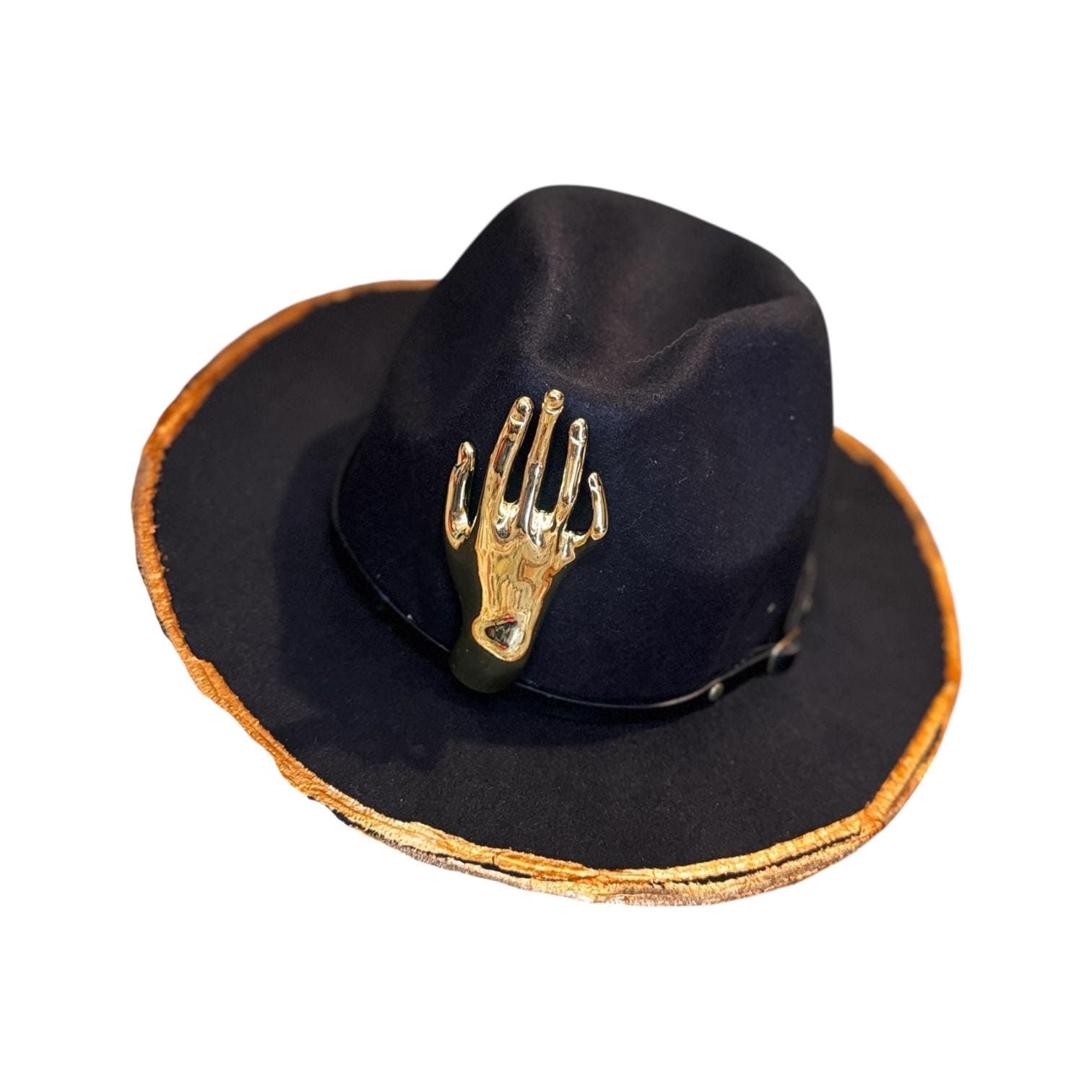 Halloween Gothic Black Fedora Hat – Unisex Costume Hat with Hand