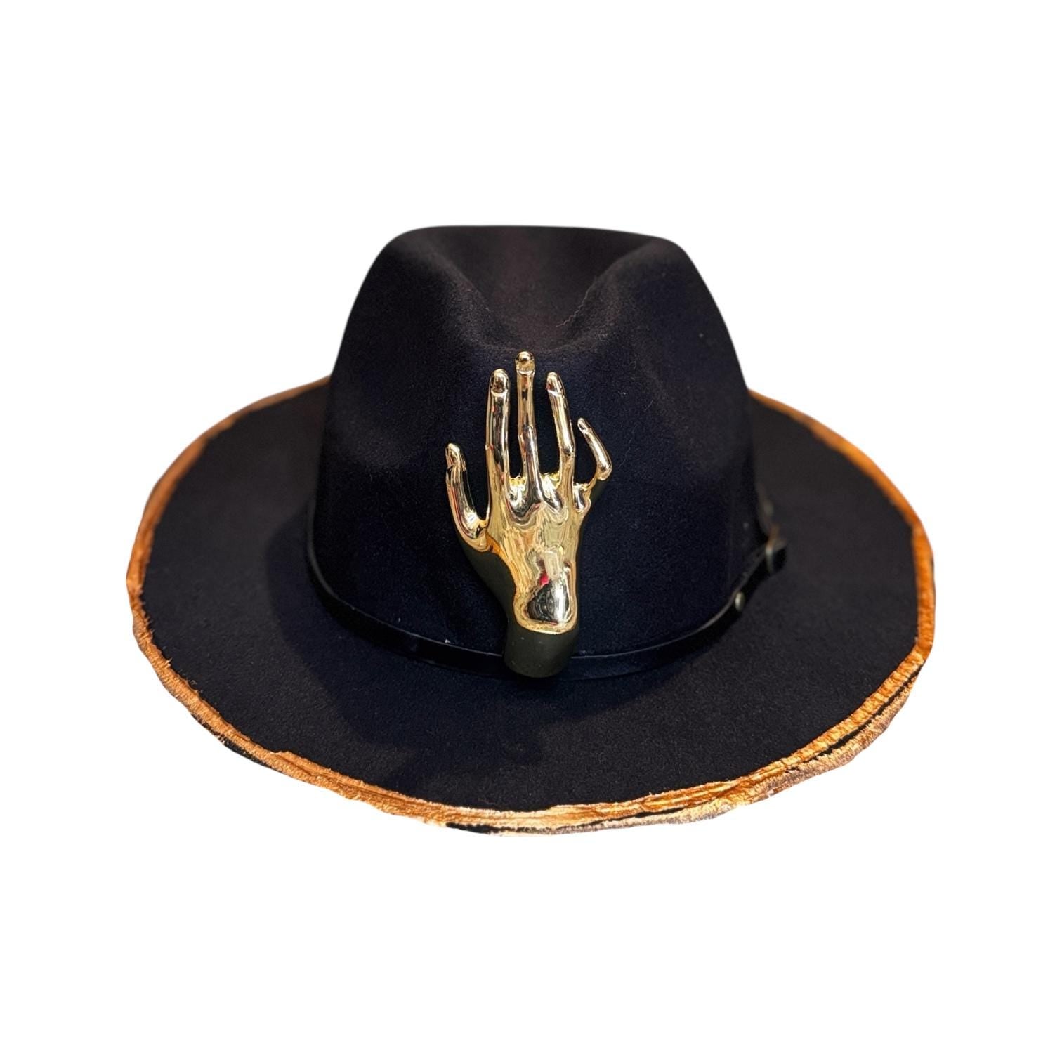 Halloween Gothic Black Fedora Hat – Unisex Costume Hat with Hand