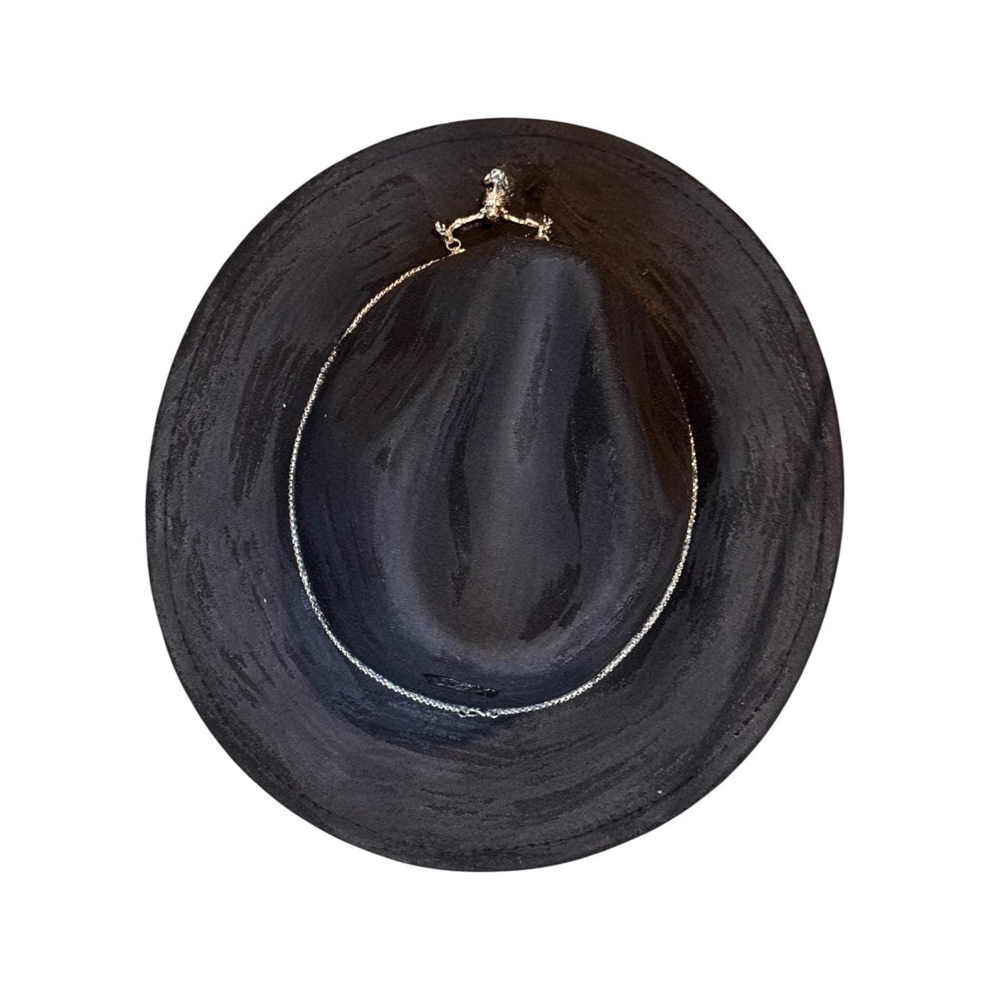 Black Halloween Succubus Witch Hat – Gothic Festival Fedora with Silver Demon Pendant, Dark Rave Accessory, Handmade by Ilgaz Kuren