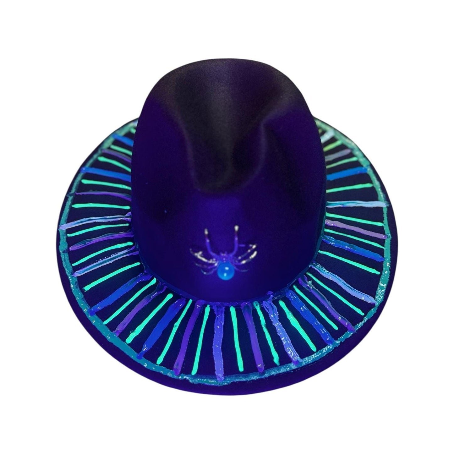 Hand-Painted Halloween Fedora: UV Reactive Spider Web Rave Hat