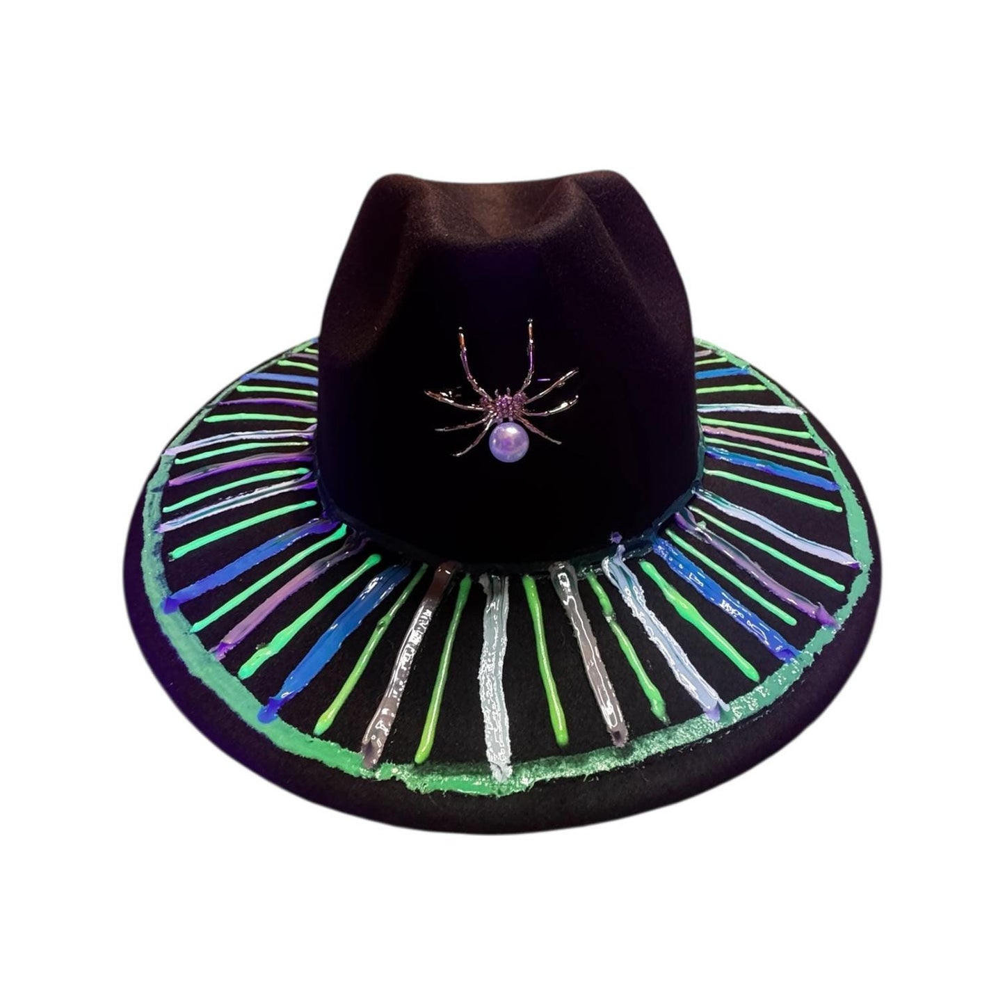 Hand-Painted Halloween Fedora: UV Reactive Spider Web Rave Hat