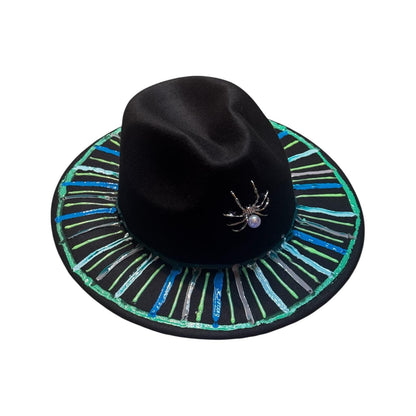 Hand-Painted Halloween Fedora: UV Reactive Spider Web Rave Hat