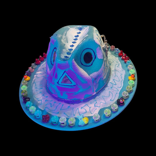 Hand-Painted UV Reactive Mask Hat: Festival Rave Wearable Art