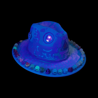 Hand-Painted UV Reactive Mask Hat: Festival Rave Wearable Art
