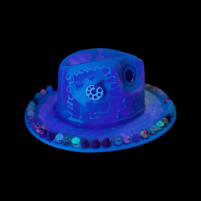 Hand-Painted UV Reactive Mask Hat: Festival Rave Wearable Art