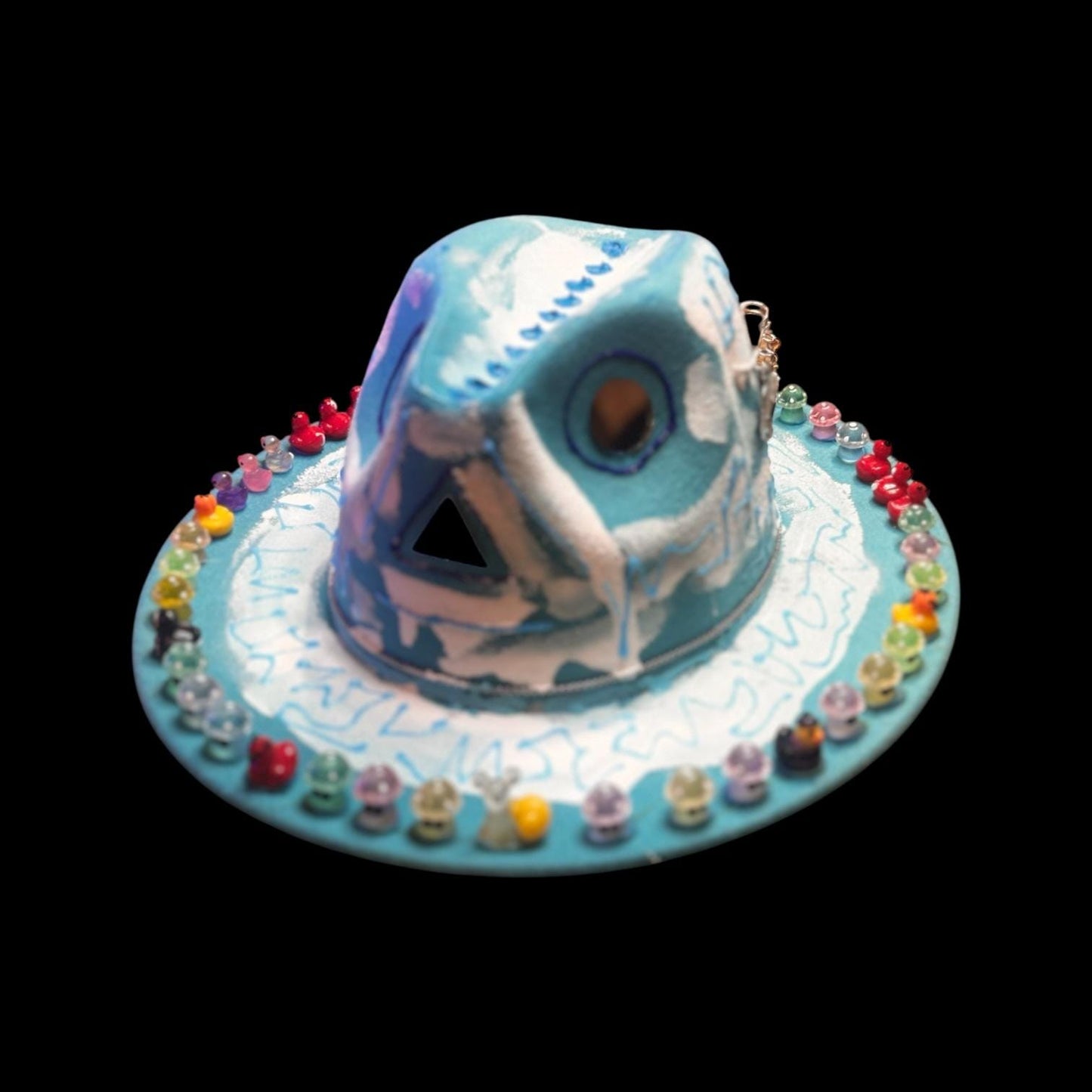 Hand-Painted UV Reactive Mask Hat: Festival Rave Wearable Art