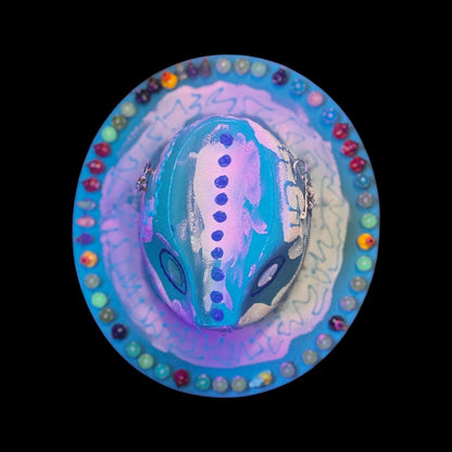 Hand-Painted UV Reactive Mask Hat: Festival Rave Wearable Art