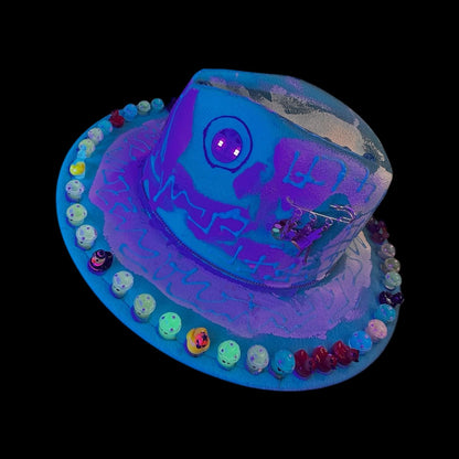 Hand-Painted UV Reactive Mask Hat: Festival Rave Wearable Art