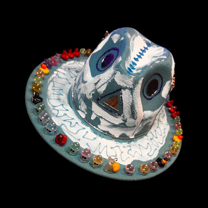 Hand-Painted UV Reactive Mask Hat: Festival Rave Wearable Art