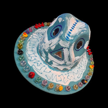 Hand-Painted UV Reactive Mask Hat: Festival Rave Wearable Art